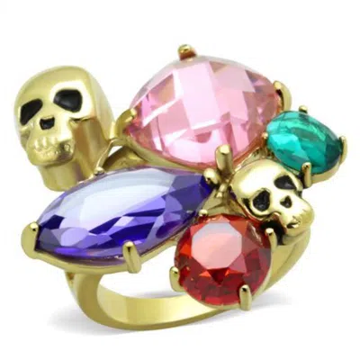 Fashnzfab Ip Gold(ion Plating) Stainless Steel Ring With Aaa Grade Cz In Multi Color