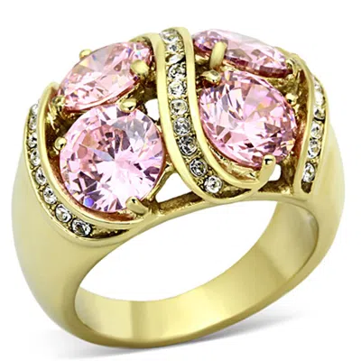 Fashnzfab Ip Gold(ion Plating) Stainless Steel Ring With Aaa Grade Cz In Rose