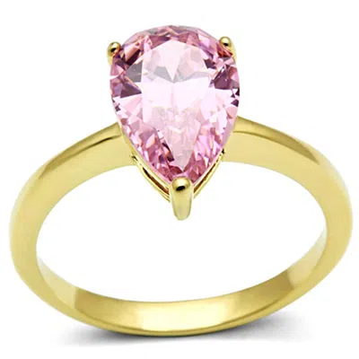 Fashnzfab Ip Gold(ion Plating) Stainless Steel Ring With Aaa Grade Cz In Rose