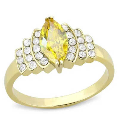 Fashnzfab Ip Gold(ion Plating) Stainless Steel Ring With Aaa Grade Cz In Topaz In Multi