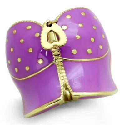 Fashnzfab Ip Gold(ion Plating) Stainless Steel Ring With Epoxy In Amethyst In Purple