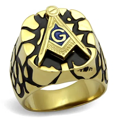 Fashnzfab Ip Gold(ion Plating) Stainless Steel Ring With Epoxy In Capri Blue
