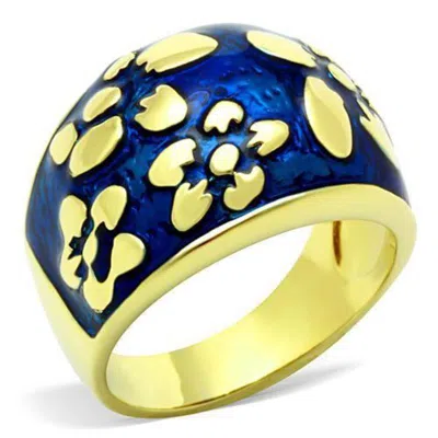 Fashnzfab Ip Gold(ion Plating) Stainless Steel Ring With Epoxy In Capri Blue In Multi