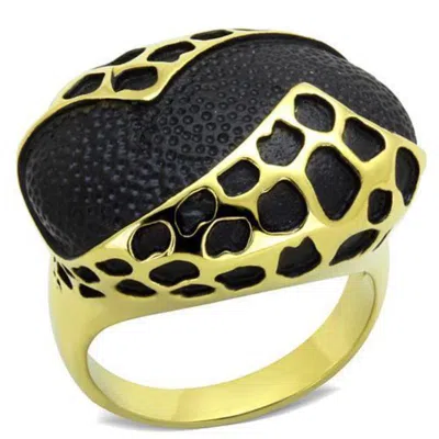 Fashnzfab Ip Gold(ion Plating) Stainless Steel Ring With Epoxy In Jet
