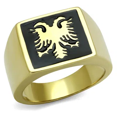 Fashnzfab Ip Gold(ion Plating) Stainless Steel Ring With Epoxy In Jet