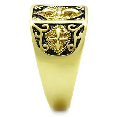 Fashnzfab Ip Gold(ion Plating) Stainless Steel Ring With Epoxy In Jet In Multi