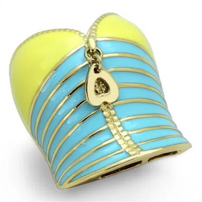 Fashnzfab Ip Gold(ion Plating) Stainless Steel Ring With Epoxy In Multi Color