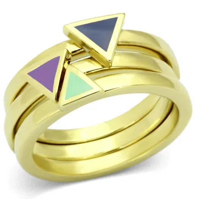 Fashnzfab Ip Gold(ion Plating) Stainless Steel Ring With Epoxy In Multi Color