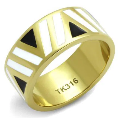 Fashnzfab Ip Gold(ion Plating) Stainless Steel Ring With Epoxy In Multi Color In Metallic