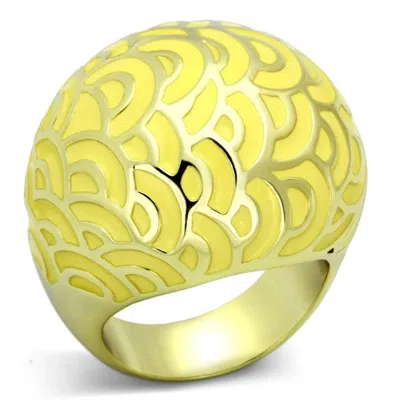 Fashnzfab Ip Gold(ion Plating) Stainless Steel Ring With Epoxy In Topaz