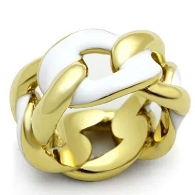 Fashnzfab Ip Gold(ion Plating) Stainless Steel Ring With Epoxy In White