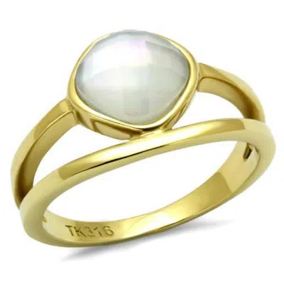 Fashnzfab Ip Gold(ion Plating) Stainless Steel Ring With Precious Stone Conch In White In Orange
