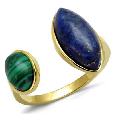 Fashnzfab Ip Gold(ion Plating) Stainless Steel Ring With Precious Stone Lapis In Montana