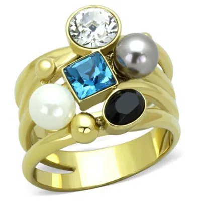 Fashnzfab Ip Gold(ion Plating) Stainless Steel Ring With Synthetic Pearl In Multi Color