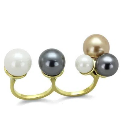 Fashnzfab Ip Gold(ion Plating) Stainless Steel Ring With Synthetic Pearl In Multi Color