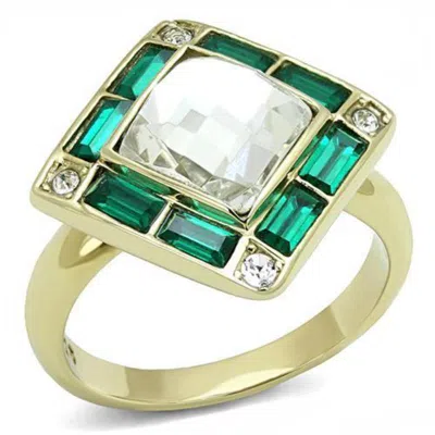 Fashnzfab Ip Gold(ion Plating) Stainless Steel Ring With Synthetic Synthetic Glass In Clear In Multi