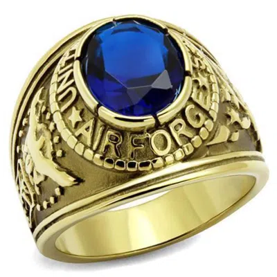 Fashnzfab Ip Gold(ion Plating) Stainless Steel Ring With Synthetic Synthetic Glass In Montana