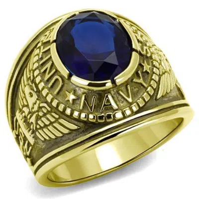 Fashnzfab Ip Gold(ion Plating) Stainless Steel Ring With Synthetic Synthetic Glass In Montana