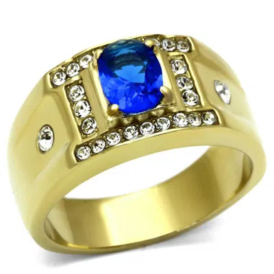 Fashnzfab Ip Gold(ion Plating) Stainless Steel Ring With Synthetic Synthetic Glass In Montana