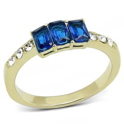 Fashnzfab Ip Gold(ion Plating) Stainless Steel Ring With Synthetic Synthetic Glass In Montana In Multi