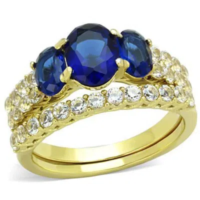 Fashnzfab Ip Gold(ion Plating) Stainless Steel Ring With Synthetic Synthetic Glass In Montana