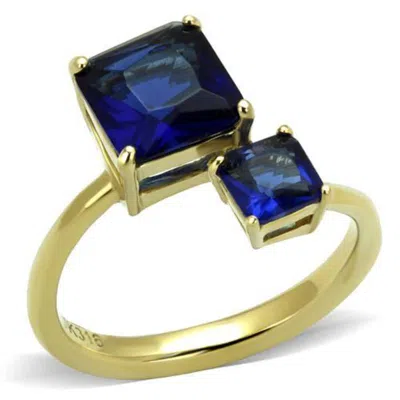 Fashnzfab Ip Gold(ion Plating) Stainless Steel Ring With Synthetic Synthetic Glass In Montana In Multi