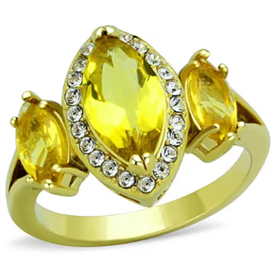 Fashnzfab Ip Gold(ion Plating) Stainless Steel Ring With Synthetic Synthetic Glass In Topaz In Multi
