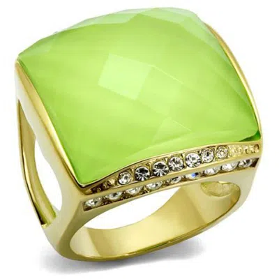 Fashnzfab Ip Gold(ion Plating) Stainless Steel Ring With Synthetic Synthetic Stone In Apple Green Color
