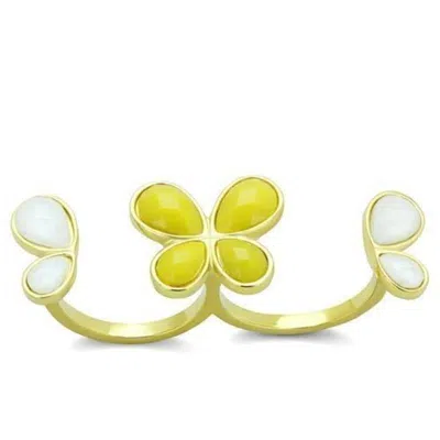 Fashnzfab Ip Gold(ion Plating) Stainless Steel Ring With Synthetic Synthetic Stone In Citrine Yellow