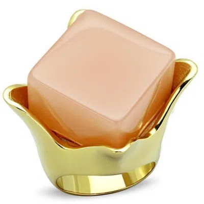 Fashnzfab Ip Gold(ion Plating) Stainless Steel Ring With Synthetic Synthetic Stone In Light Rose In Pink