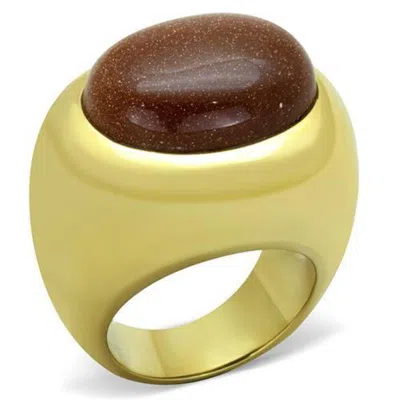 Fashnzfab Ip Gold(ion Plating) Stainless Steel Ring With Synthetic Twinkling In Topaz In Multi