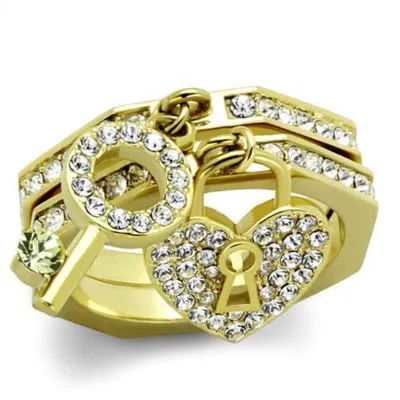 Fashnzfab Ip Gold(ion Plating) Stainless Steel Ring With Top Grade Crystal In Citrine Yellow