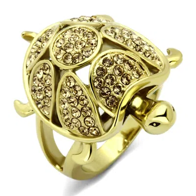 Fashnzfab Ip Gold(ion Plating) Stainless Steel Ring With Top Grade Crystal In Citrine Yellow In Pink