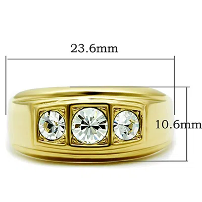 Fashnzfab Ip Gold(ion Plating) Stainless Steel Ring With Top Grade Crystal In Clear