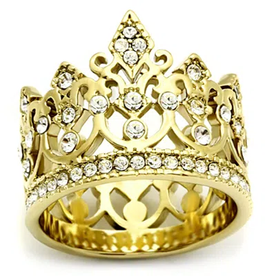 Fashnzfab Ip Gold(ion Plating) Stainless Steel Ring With Top Grade Crystal In Clear