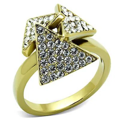 Fashnzfab Ip Gold(ion Plating) Stainless Steel Ring With Top Grade Crystal In Clear