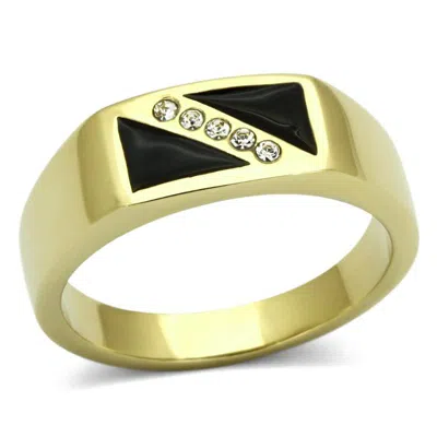 Fashnzfab Ip Gold(ion Plating) Stainless Steel Ring With Top Grade Crystal In Clear