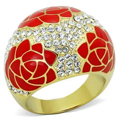 Fashnzfab Ip Gold(ion Plating) Stainless Steel Ring With Top Grade Crystal In Clear