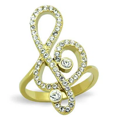 Fashnzfab Ip Gold(ion Plating) Stainless Steel Ring With Top Grade Crystal In Clear