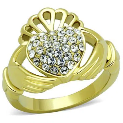 Fashnzfab Ip Gold(ion Plating) Stainless Steel Ring With Top Grade Crystal In Clear