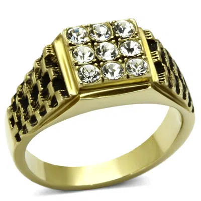 Fashnzfab Ip Gold(ion Plating) Stainless Steel Ring With Top Grade Crystal In Clear