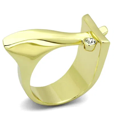 Fashnzfab Ip Gold(ion Plating) Stainless Steel Ring With Top Grade Crystal In Clear