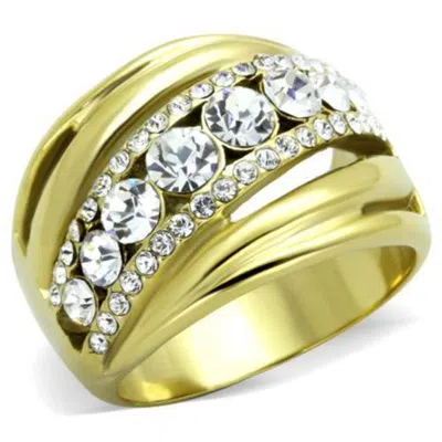 Fashnzfab Ip Gold(ion Plating) Stainless Steel Ring With Top Grade Crystal In Clear
