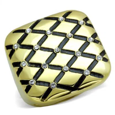 Fashnzfab Ip Gold(ion Plating) Stainless Steel Ring With Top Grade Crystal In Clear