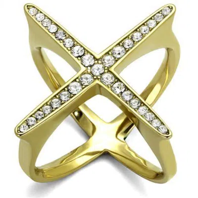 Fashnzfab Ip Gold(ion Plating) Stainless Steel Ring With Top Grade Crystal In Clear