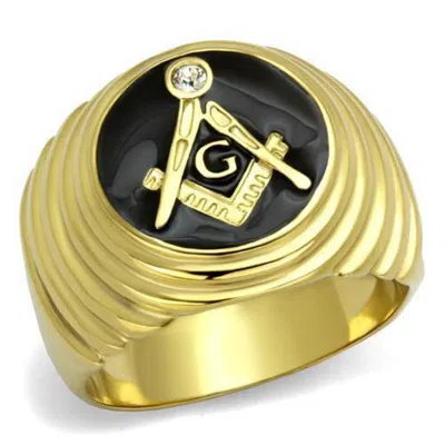 Fashnzfab Ip Gold(ion Plating) Stainless Steel Ring With Top Grade Crystal In Clear