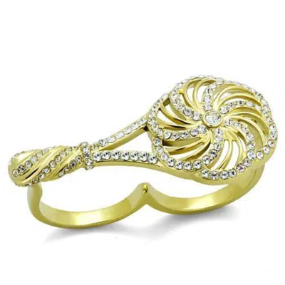 Fashnzfab Ip Gold(ion Plating) Stainless Steel Ring With Top Grade Crystal In Clear