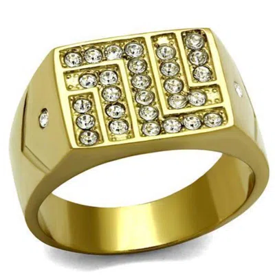 Fashnzfab Ip Gold(ion Plating) Stainless Steel Ring With Top Grade Crystal In Clear