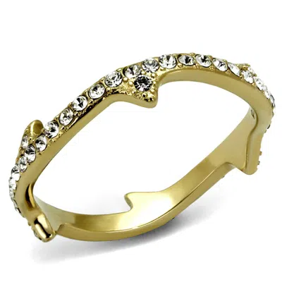 Fashnzfab Ip Gold(ion Plating) Stainless Steel Ring With Top Grade Crystal In Clear