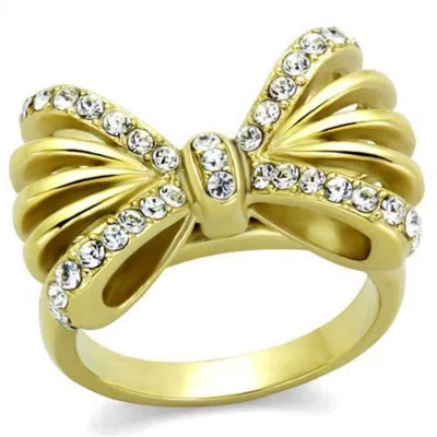 Fashnzfab Ip Gold(ion Plating) Stainless Steel Ring With Top Grade Crystal In Clear